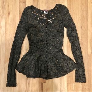 Betsey Johnson Metallic Lace Peplum Top